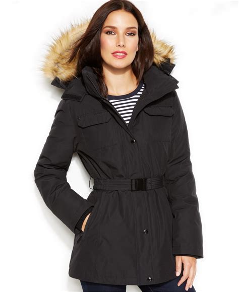 faux fur trim hood belted vest michael kors